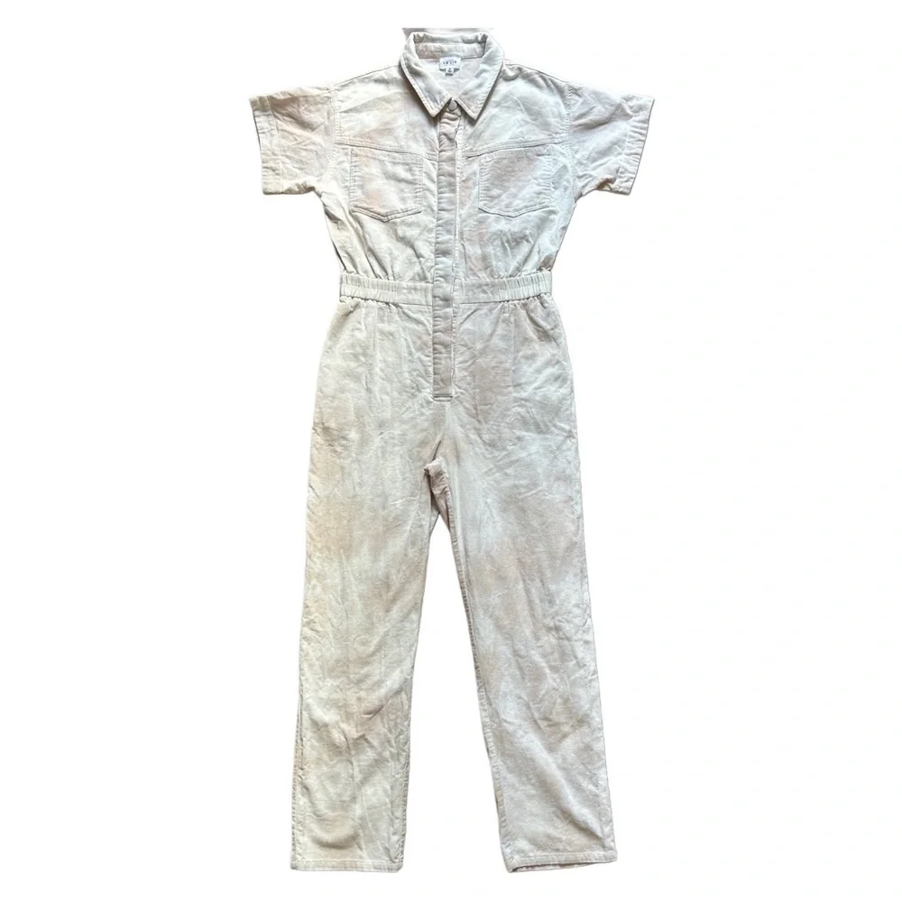 Le Lis Collection Ribbed Tie Dye Cream White Mulitcolor Cotton Jumpsuit Medium - Picture 1 of 11